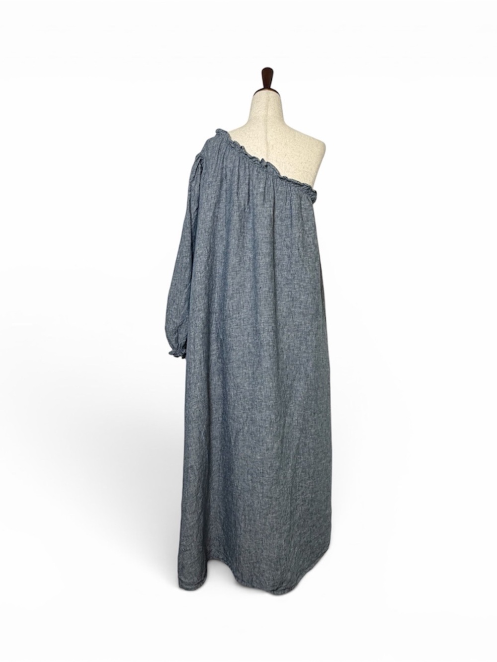 Lake Milly One Shoulder 100% Linen Midi Dress Medium Navy Oversized Pockets - Picture 4 of 12